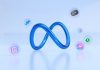 A metallic blue infinity symbol surrounded by floating social media and technology icons