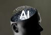 Artificial intelligence concept within a human head